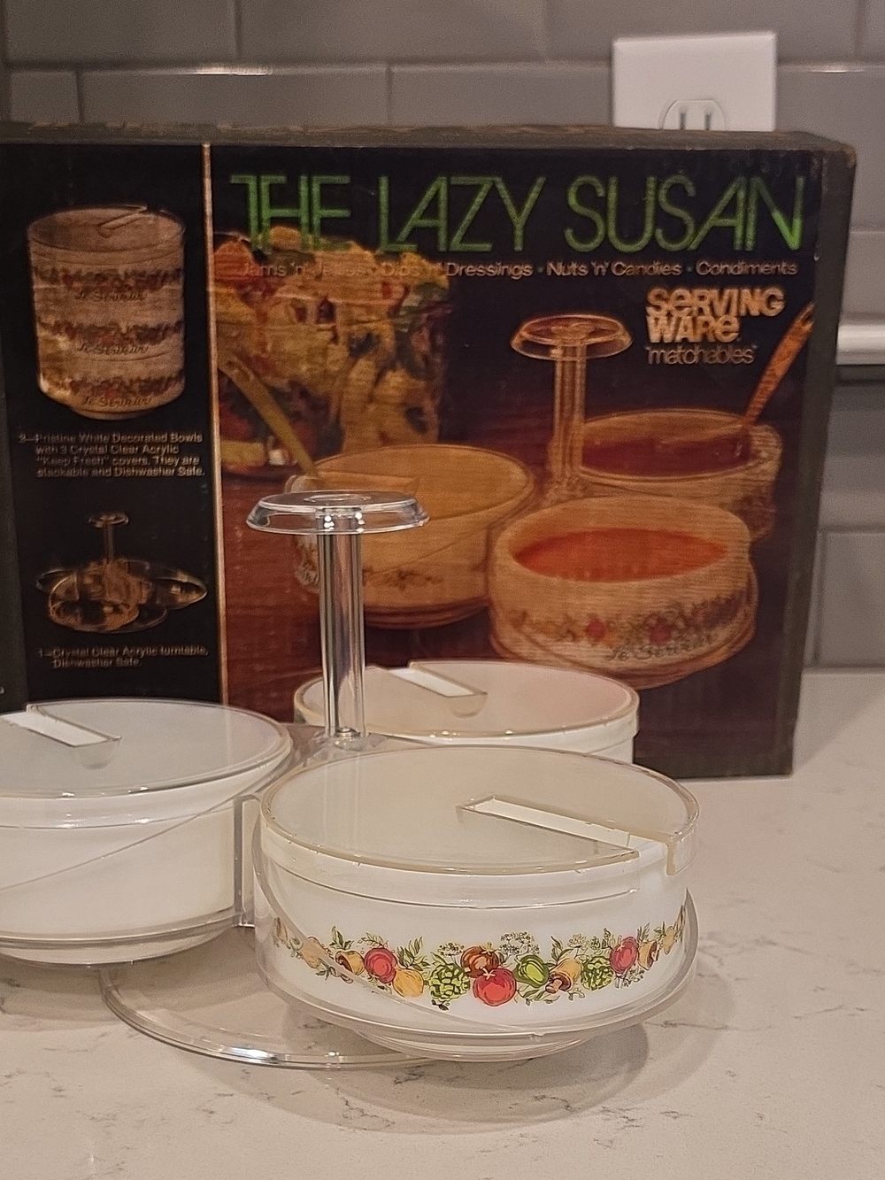 Vintage The Lazy Susan Serving Ware 3-Tier Dish - White with Floral Trim